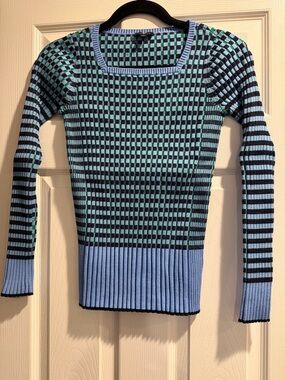 Talbots Women’s XS Blue Check Ribbed Sweater NWT